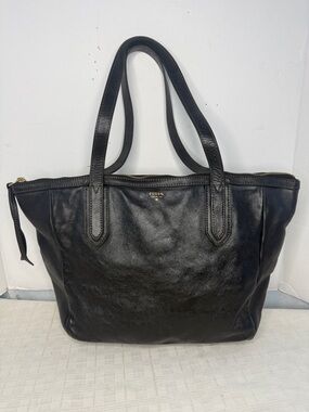 Fossil Black Leather Sydney Shopper Tote
